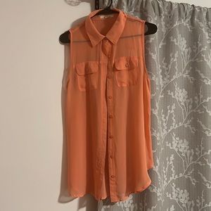 Sheer orange collared button up. Size medium.